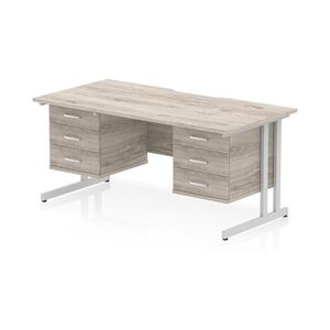 Impulse 1600 x 800 Scalloped Desk Grey Oak Silver Cantilever 2x3D Ped Impulse 1600 x 800 Scalloped Desk Grey Oak Silver Cantilever 2x3D Ped