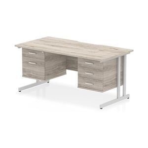 Impulse 1600x800 Scalloped Desk Grey Oak Silver Cantilever 2D + 3D Ped Impulse 1600x800 Scalloped Desk Grey Oak Silver Cantilever 2D + 3D Ped