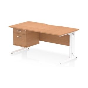 Impulse 1600 x 800mm Scalloped Desk Oak Top White Cable Managed 2D Ped Impulse 1600 x 800mm Scalloped Desk Oak Top White Cable Managed 2D Ped