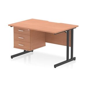 Impulse 1200x800 Scalloped Desk Beech Black Cantilever Leg + 3D Ped Impulse 1200x800 Scalloped Desk Beech Black Cantilever Leg + 3D Ped