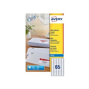 Avery Inkjet Mini Labels 38.1x21.2mm 65 Per Sheet White (1625 Pack) Avery Inkjet Mini Labels 38.1x21.2mm 65 Per Sheet White (1625 Pack)