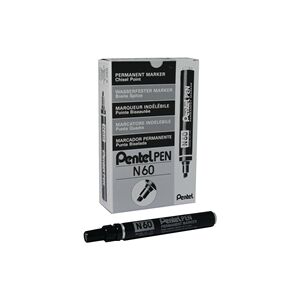 Pentel N60 Permanent Marker Chisel Tip Black (Pack of 12) N60-A Pentel N60 Permanent Marker Chisel Tip Black (Pack of 12) N60-A