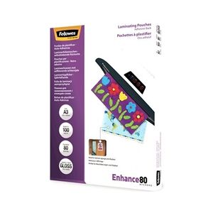 Fellowes A3 Laminating Pouch 80 Micron Clear High Gloss (Pack of 100) Fellowes A3 Laminating Pouch 80 Micron Clear High Gloss (Pack of 100)