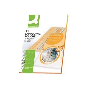 Q-Connect A3 2x75 Micron Laminating Pouches (Pack of 100) KF11413 Q-Connect A3 2x75 Micron Laminating Pouches (Pack of 100) KF11413