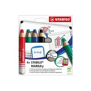 Stabilo Markdry Whiteboard Pencil x4 Assorted +Sharpener/Cloth 648/4-5 Stabilo Markdry Whiteboard Pencil x4 Assorted +Sharpener/Cloth 648/4-5