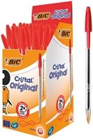 Bic Cristal Ball Point Pen 1mm Tip 0.32mm Line Red Pack 50