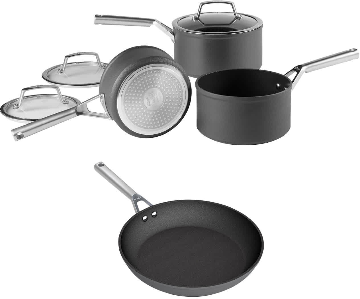 Exclusive Ninja 3-Piece Cookware Bundle: Saucepan Set & Frying Pan with ZEROSTICK - COOK3300UK