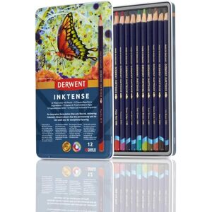 Derwent Inktense Permanent Watercolour Pencils, Set Of 12 In A Tin, 4mm Premium Derwent Inktense Permanent Watercolour Pencils, Set Of 12 In A Tin, 4mm Premium