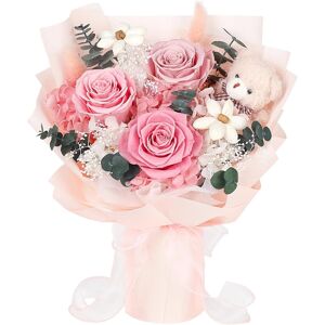 Mamamiko Preserved Flowers Bouquet With Bear, 3 Real Forever Flowers For Delivery, Long- Mamamiko Preserved Flowers Bouquet With Bear, 3 Real Forever Flowers For Delivery, Long-