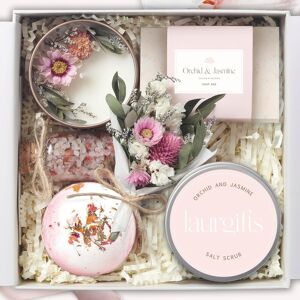 Laurgifts Orchid & Jasmine Spa Gift Box For Women – Luxury Pamper Set With Candle, Soap Laurgifts Orchid & Jasmine Spa Gift Box For Women – Luxury Pamper Set With Candle, Soap