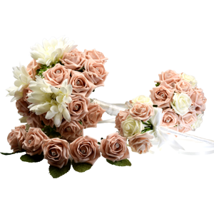 Shimmer-Hj Gerbera And Rose Wedding Bouquet Bundle With Poise And Buttonholes. Shimmer-Hj Gerbera And Rose Wedding Bouquet Bundle With Poise And Buttonholes.
