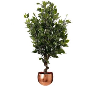 Leaf 110cm Green Plastic Twist Ficus Tree In Copper Curve Planter Artificial Indoors Leaf 110cm Green Plastic Twist Ficus Tree In Copper Curve Planter Artificial Indoors