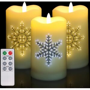 Remote Control Snowflake Candle Lights Set Of 3 - Battery Operated Led Flameless Remote Control Snowflake Candle Lights Set Of 3 - Battery Operated Led Flameless