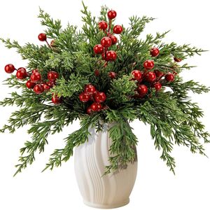 Purple Star 45pcs Christmas Artificial Pine Branches With Red Berry Stems- 10.5i Purple Star 45pcs Christmas Artificial Pine Branches With Red Berry Stems- 10.5i