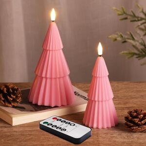 Eywamage Pink Christmas Tree Flameless Candles With Remote Set Of 2, Battery Op Eywamage Pink Christmas Tree Flameless Candles With Remote Set Of 2, Battery Op