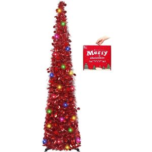 N&t Nieting Christmas Tree, 5ft Collapsible Pop Up Christmas Trees Red Tinsel C N&t Nieting Christmas Tree, 5ft Collapsible Pop Up Christmas Trees Red Tinsel C