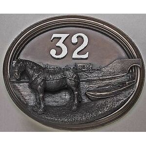 Black Country Metal Works Horse Drawn Canal Boat / Barge - House Sign / Plaque With Number Black Country Metal Works Horse Drawn Canal Boat / Barge - House Sign / Plaque With Number