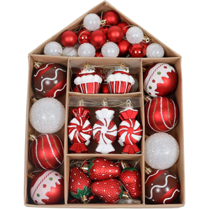 Branded 70pcs 3-6cm Shatterproof Christmas Baubles Pack, Sweet Candy Red And White Chris Branded 70pcs 3-6cm Shatterproof Christmas Baubles Pack, Sweet Candy Red And White Chris