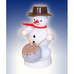 Volker Zenker Snowman - Wood Christmas Decoration with Drum - 8cm Volker Zenker Snowman - Wood Christmas Decoration with Drum - 8cm