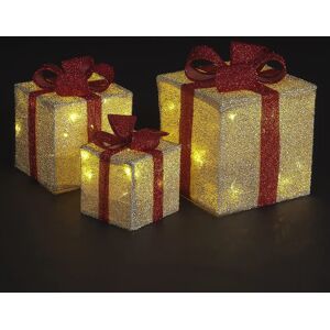 Snowtime Set Of 3 Led Gift Parcels Warm White Lights Red Gold Indoor Outdoor Dec Snowtime Set Of 3 Led Gift Parcels Warm White Lights Red Gold Indoor Outdoor Dec