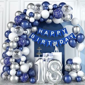 Domgoge 18th Birthday Decorations Blue Silver Balloons Arch Kit With Number Foil Confet Domgoge 18th Birthday Decorations Blue Silver Balloons Arch Kit With Number Foil Confet