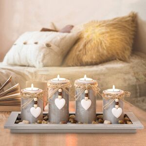 Gomaihe Candle Holder Set Of 4 With Wodden Tray, Tealight Holders Vintage Table Gomaihe Candle Holder Set Of 4 With Wodden Tray, Tealight Holders Vintage Table