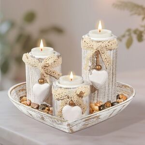 Gomaihe Tealight Candle Holders With Tray: 3-Pcs Wooden Candlestick Set For Wed Gomaihe Tealight Candle Holders With Tray: 3-Pcs Wooden Candlestick Set For Wed