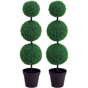 Outsunny 2 Pcs Artificial Boxwood Three Balls Tree Decorative Plant Leaves Outsunny 2 Pcs Artificial Boxwood Three Balls Tree Decorative Plant Leaves