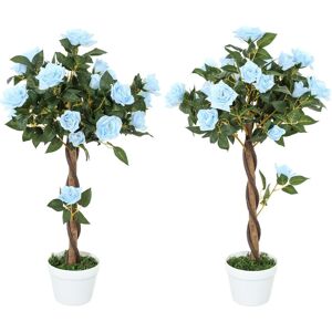 Outsunny Set Of 2 90cm Artificial Rose Tree, Fake Decorative Plant, Blue Outsunny Set Of 2 90cm Artificial Rose Tree, Fake Decorative Plant, Blue