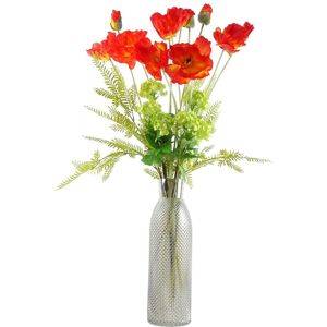 Leaf 100cm Red Poppy And Fern Glass Vase Dried & Artificial Flowers & Plants Leaf 100cm Red Poppy And Fern Glass Vase Dried & Artificial Flowers & Plants