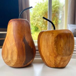 Darthome Teak Wood Apple & Pear Ornaments Hand Carved Rustic Fruit Sculptures Wire Stems Darthome Teak Wood Apple & Pear Ornaments Hand Carved Rustic Fruit Sculptures Wire Stems