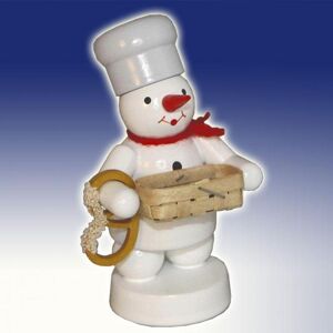 Fa. Volker Zenker Erzgebirgische Volkskunst Winter Decoration Snowman Baker With Basket And Pretzel Height 8cm New Snow Fa. Volker Zenker Erzgebirgische Volkskunst Winter Decoration Snowman Baker With Basket And Pretzel Height 8cm New Snow