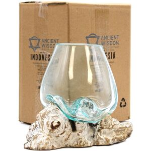 Molten Glass Vase Large Bowl On Balinese Whitewashed Wood Handmade Centrepiece Molten Glass Vase Large Bowl On Balinese Whitewashed Wood Handmade Centrepiece