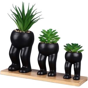 3x Artificial Succulent Plants In Ceramic Pots Modern Cute Human Shaped Decorati 3x Artificial Succulent Plants In Ceramic Pots Modern Cute Human Shaped Decorati