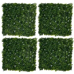 Greenbrokers Artificial Green Wall Hedge With Small White Flowers (Pack Of 4) Greenbrokers Artificial Green Wall Hedge With Small White Flowers (Pack Of 4)