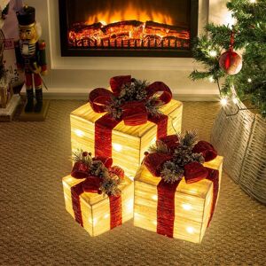 The Christmas Workshop Christmas Led Light-Up Rattan Gift Gold Boxes Red Bow Decoration Warm White 3pcs The Christmas Workshop Christmas Led Light-Up Rattan Gift Gold Boxes Red Bow Decoration Warm White 3pcs