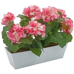 Greenbrokers Artificial Pink Hydrangea Flower Bush White Tin Window Box (45cm) Greenbrokers Artificial Pink Hydrangea Flower Bush White Tin Window Box (45cm)