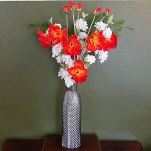 100cm Red Poppy & White Blossom Artificial Arrangement In Smoke Grey Glass Vase 100cm Red Poppy & White Blossom Artificial Arrangement In Smoke Grey Glass Vase