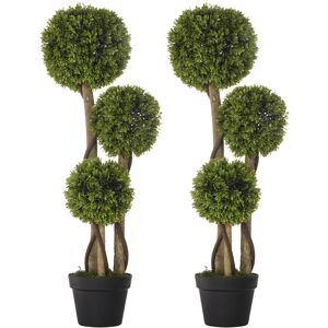 Homcom Set Of 2 Boxwood Ball Topiary Trees In Pot Fake Plants, Light Green Homcom Set Of 2 Boxwood Ball Topiary Trees In Pot Fake Plants, Light Green
