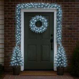 Marco Paul Outdoor Christmas Decoration Set 4pc Pre-Lit Luxury Xmas Garland Wreath Trees Marco Paul Outdoor Christmas Decoration Set 4pc Pre-Lit Luxury Xmas Garland Wreath Trees