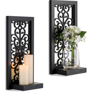 Does Not Apply Candle Sconces Black Wall Art: Set Of 2 Wooden Wall Candle Holders Gothic Home D Does Not Apply Candle Sconces Black Wall Art: Set Of 2 Wooden Wall Candle Holders Gothic Home D
