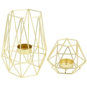 Sodial 5x(Set Of 2 Gold Geometric Metal Tealight Candle Holders For Living Room &5407 Sodial 5x(Set Of 2 Gold Geometric Metal Tealight Candle Holders For Living Room &5407
