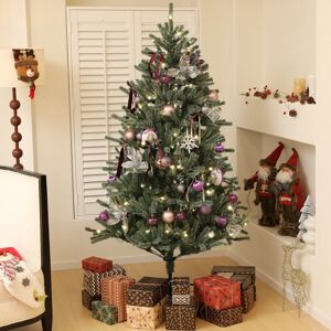 Homcom 6ft Artificial Prelit Christmas Tree W/ Led Lights, Purple Ornaments Homcom 6ft Artificial Prelit Christmas Tree W/ Led Lights, Purple Ornaments