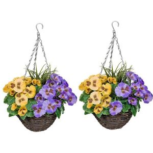 Greenbrokers 2 X Artificial Round Hanging Baskets Purple & Yellow Flowers 25cm Greenbrokers 2 X Artificial Round Hanging Baskets Purple & Yellow Flowers 25cm