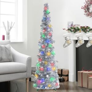 Pinkswan 5ft/1.5m Pop Up Collapsible Christmas Tree With Lights, Silver Tinsel Skinny Pe Pinkswan 5ft/1.5m Pop Up Collapsible Christmas Tree With Lights, Silver Tinsel Skinny Pe