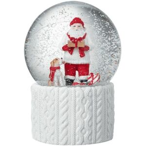 Festive Heaven Sends Dog And Santa Christmas Snow Globe With White Knitted Base Festive Heaven Sends Dog And Santa Christmas Snow Globe With White Knitted Base