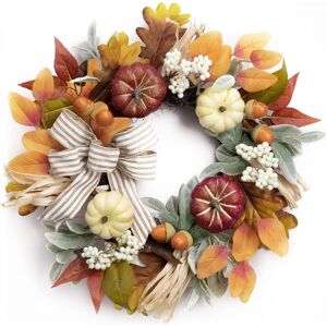 Branded 18 Inch Autumn Wreath For Front Door, Fall Wreath Decorations With Orange White Branded 18 Inch Autumn Wreath For Front Door, Fall Wreath Decorations With Orange White