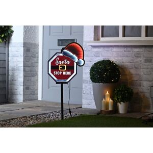 Festive Led Infinity Light Sign Santa Stop Here With Hat On Stake 40cm Festive Led Infinity Light Sign Santa Stop Here With Hat On Stake 40cm