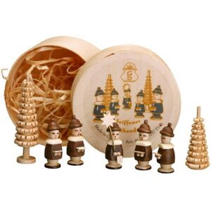 Erzgebirgische Volkskunst Drechslerei Schalling Miniature Figure Spanish Box With 5 Carolers Ringelbaum Brown 2.7 Cm New Erzgebirgische Volkskunst Drechslerei Schalling Miniature Figure Spanish Box With 5 Carolers Ringelbaum Brown 2.7 Cm New