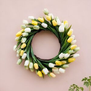 Primrose Artificial Tulip Flower Wreath With Hanging Loop In Purple 50cm Primrose Artificial Tulip Flower Wreath With Hanging Loop In Purple 50cm
